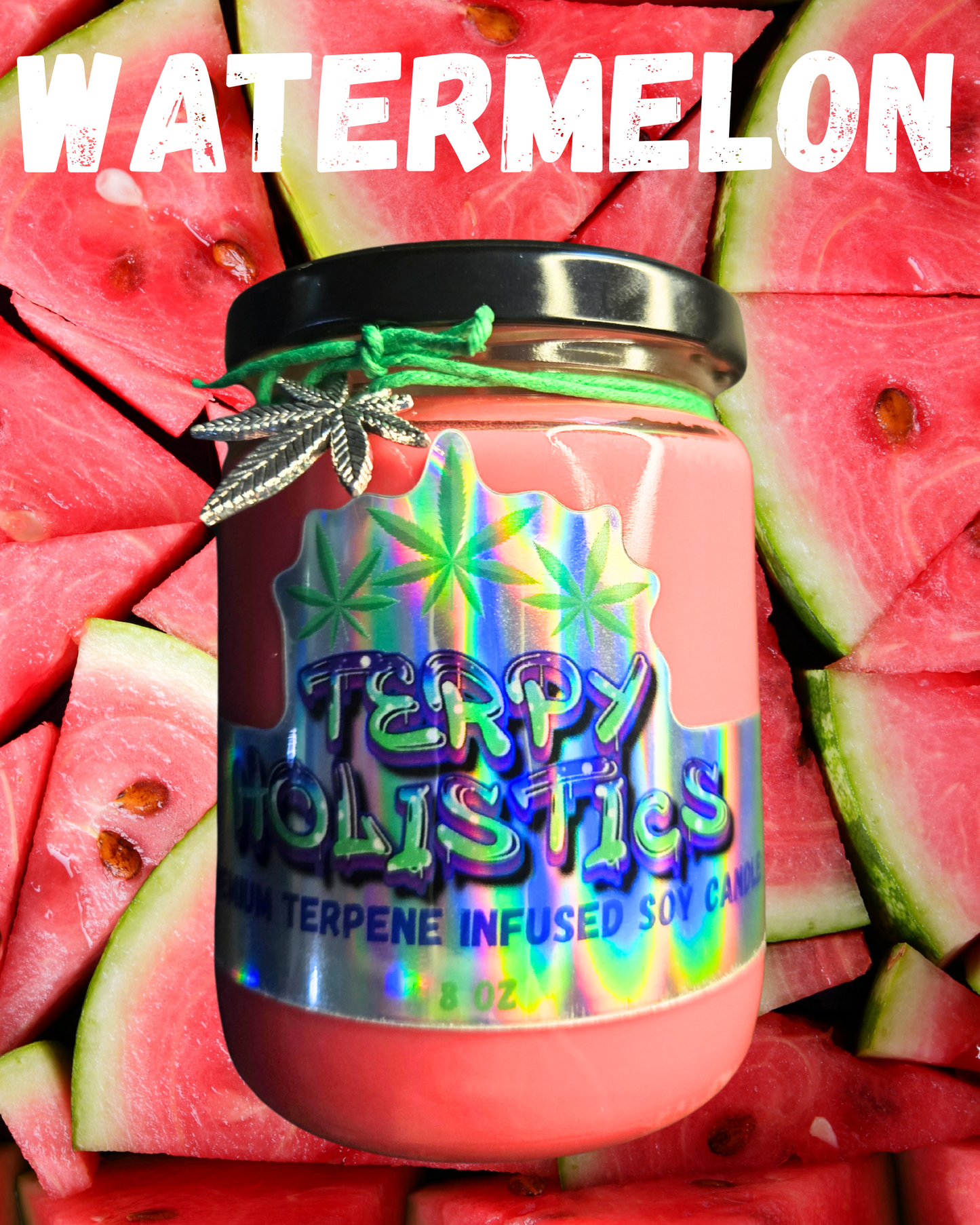 Watermelon by Terpy Holistics Premium Terpene Infused Soy Wax Candle All Natural Made in USA Aromatherapy 8oz