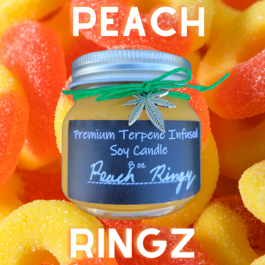 Peach Ringz by Terpy Holistics Premium Terpene Infused Soy Wax Candle All Natural Made in USA Aromatherapy 8oz